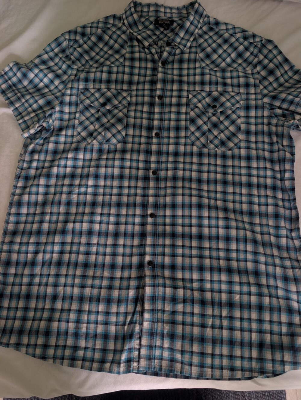 Kenneth Cole Reaction Mens Plaid Short Sleeve Snap Buttons Collared Shirt XXL - Picture 1 of 9